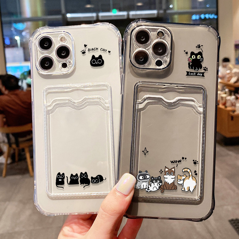 Phone Cases With Wallet - Coque de téléphone chat noir mignon,